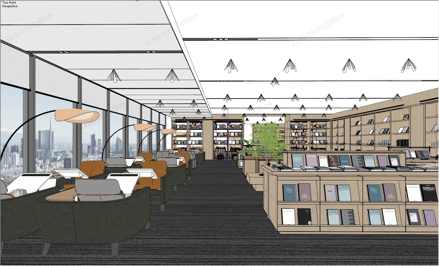 Modern Library Interior Design sketchup model preview - SketchupBox