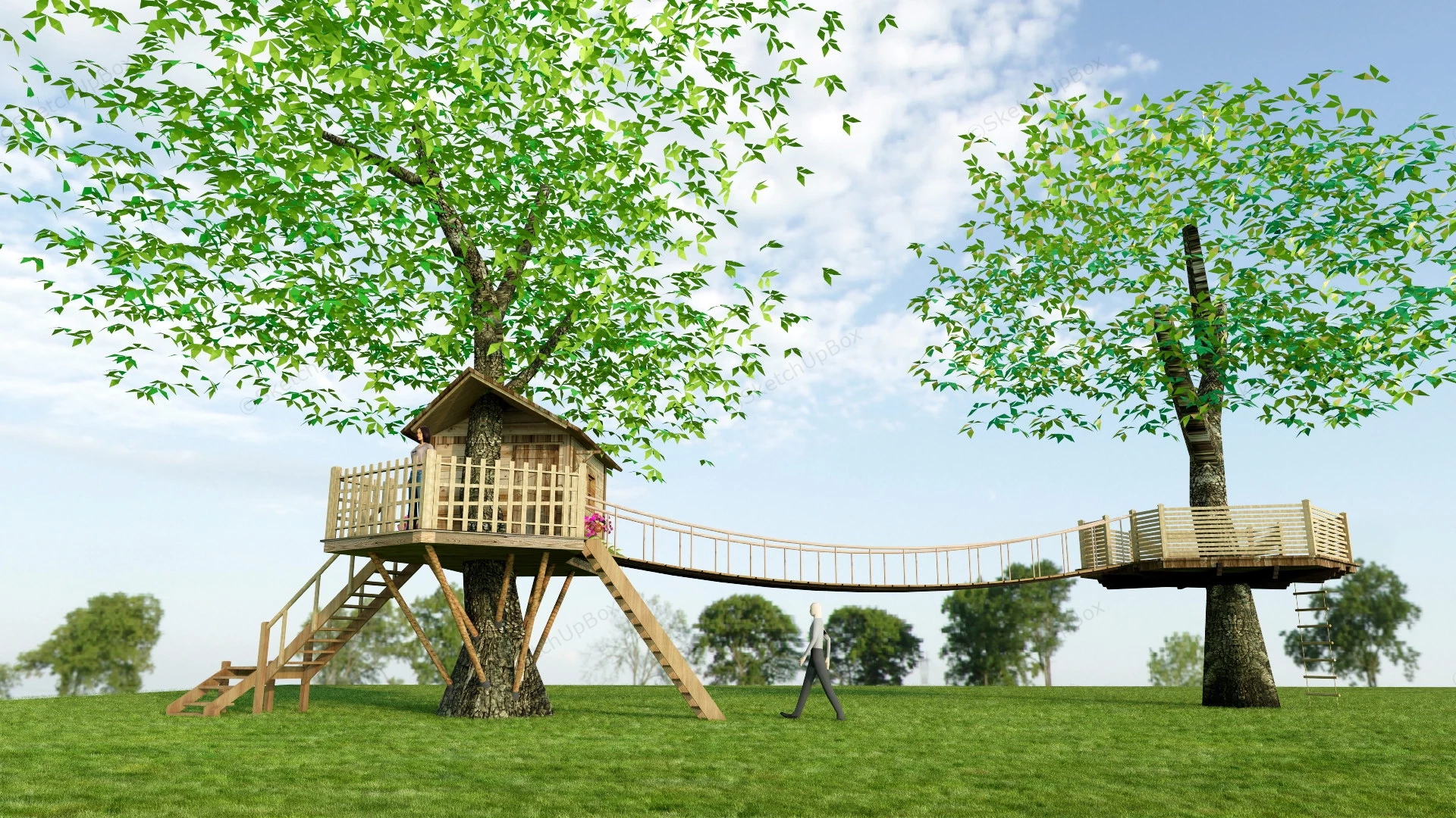 Treehouse With Rope Bridge sketchup model preview - SketchupBox