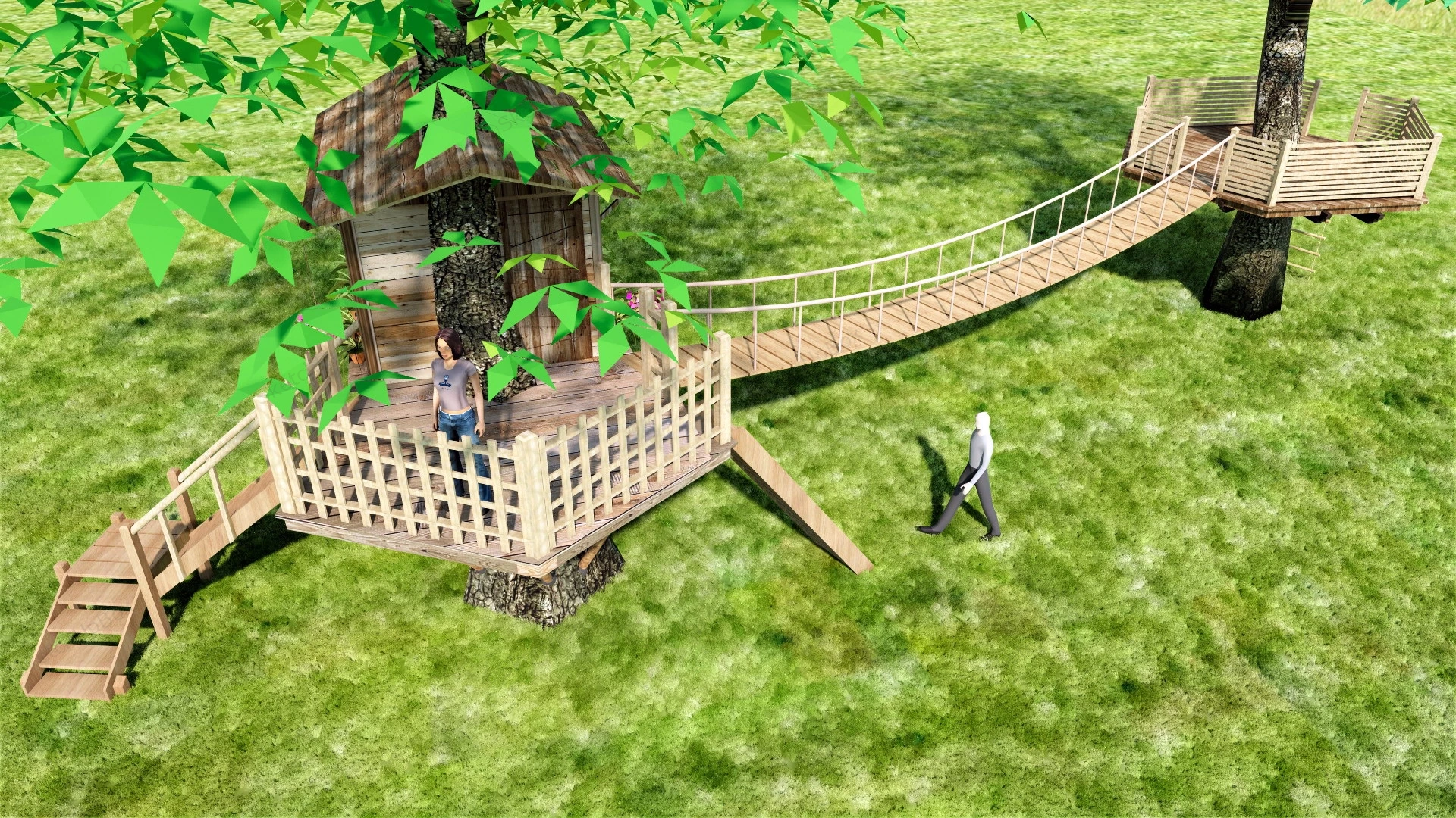 Treehouse With Rope Bridge sketchup model preview - SketchupBox