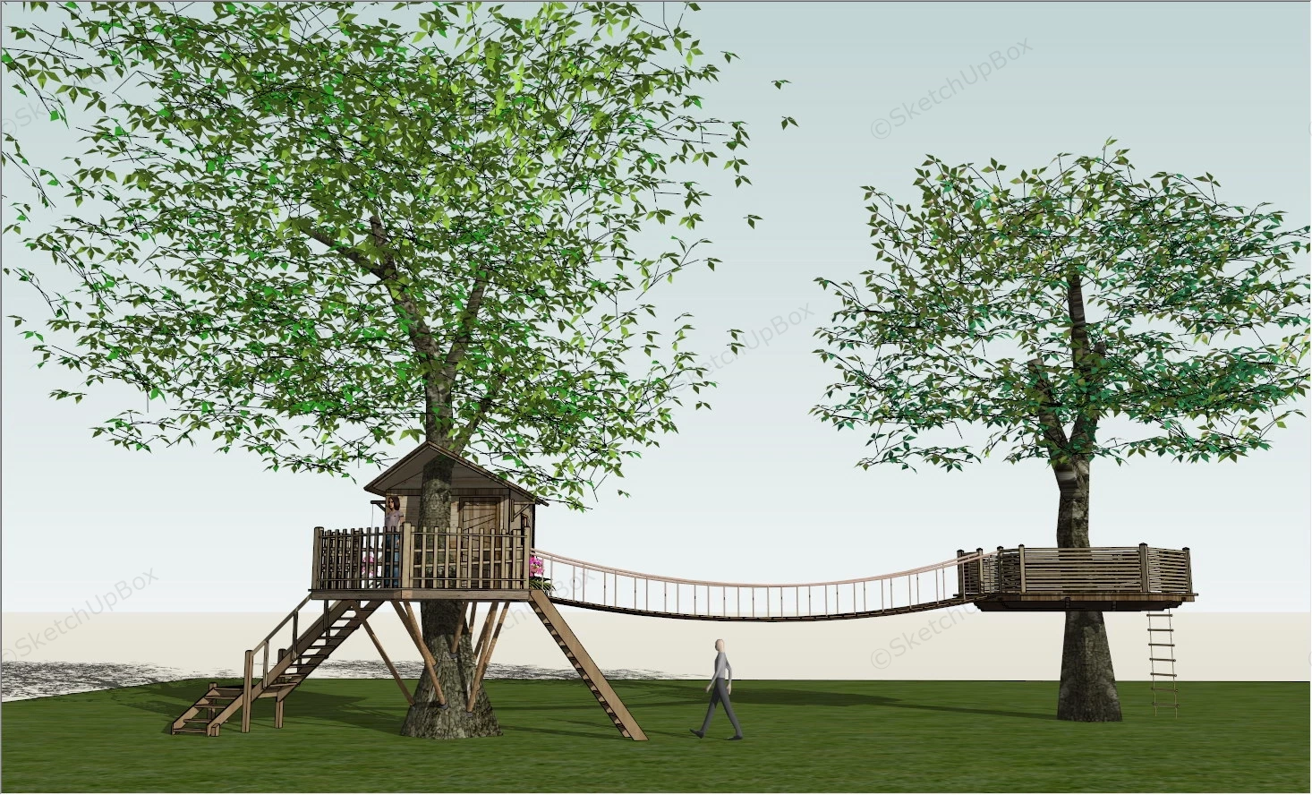 Treehouse With Rope Bridge sketchup model preview - SketchupBox