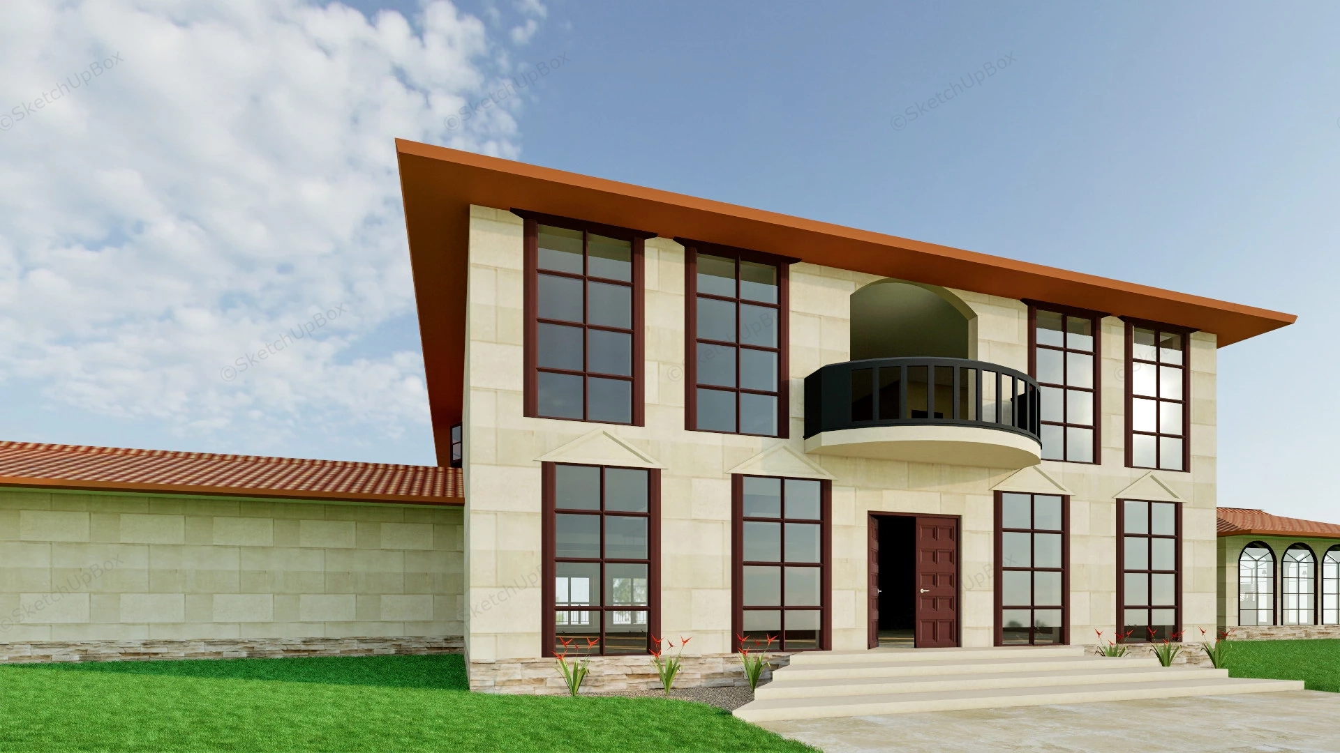 Three Storey Slope House sketchup model preview - SketchupBox