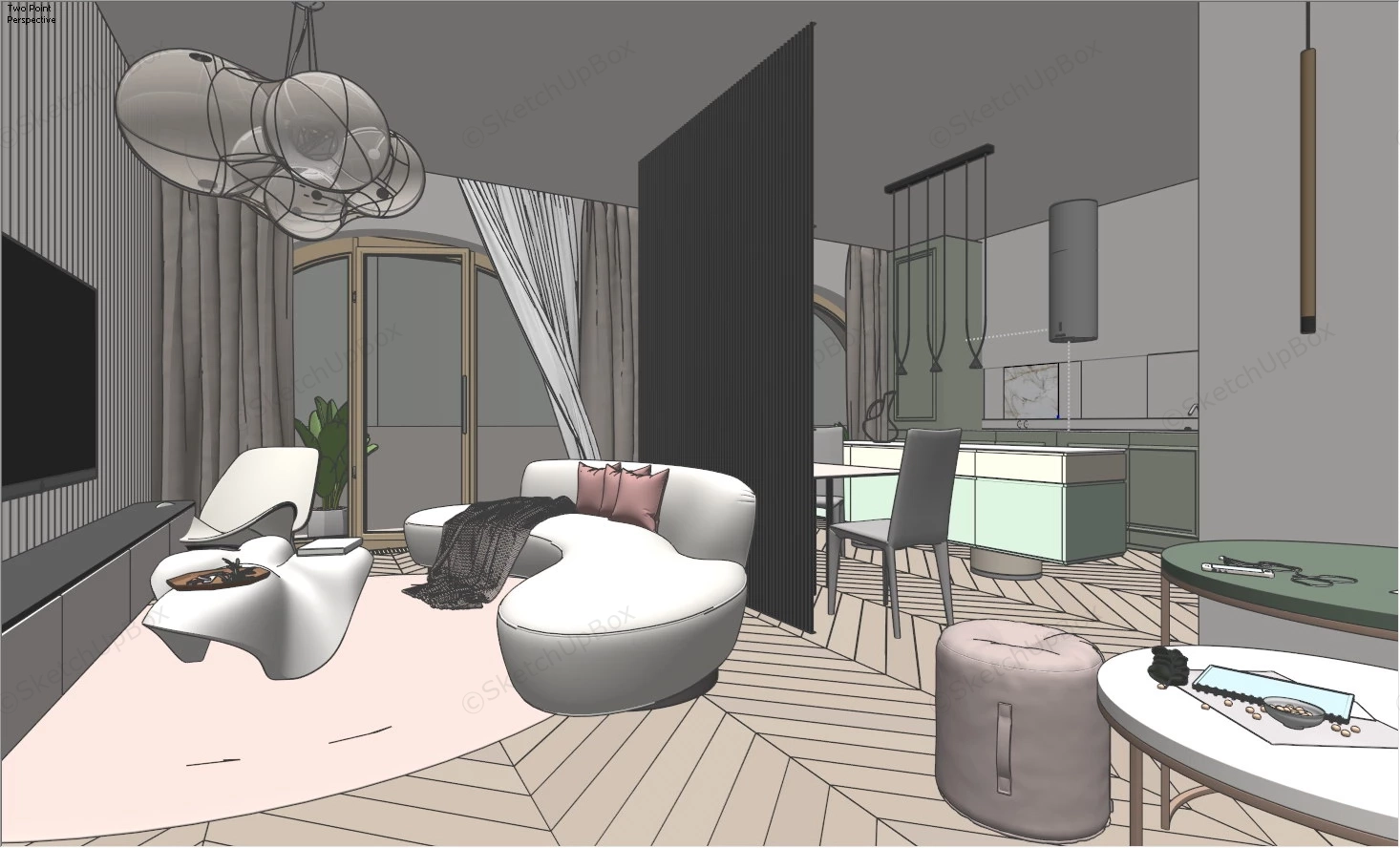 Living Room Dining Kitchen Combo sketchup model preview - SketchupBox