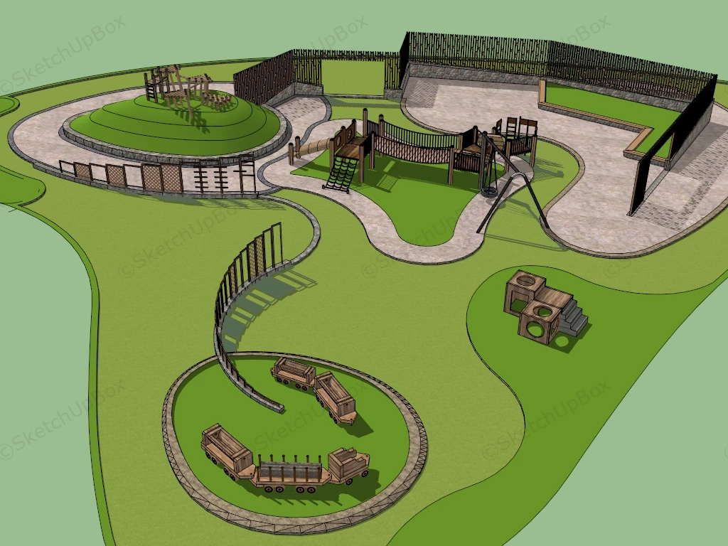 Kids Wooden Playground sketchup model preview - SketchupBox