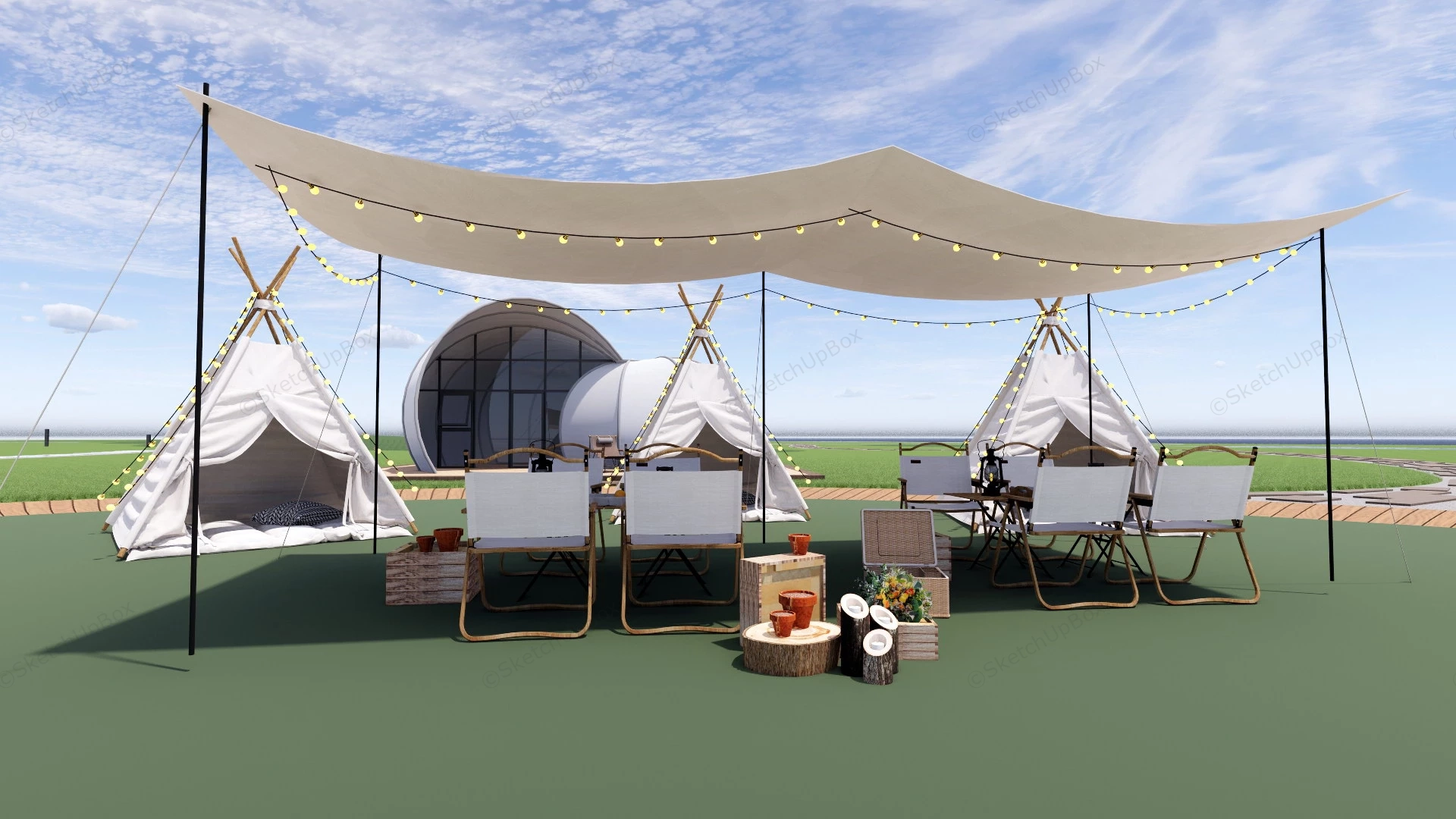 Glamping Picnic Tent Campground sketchup model preview - SketchupBox