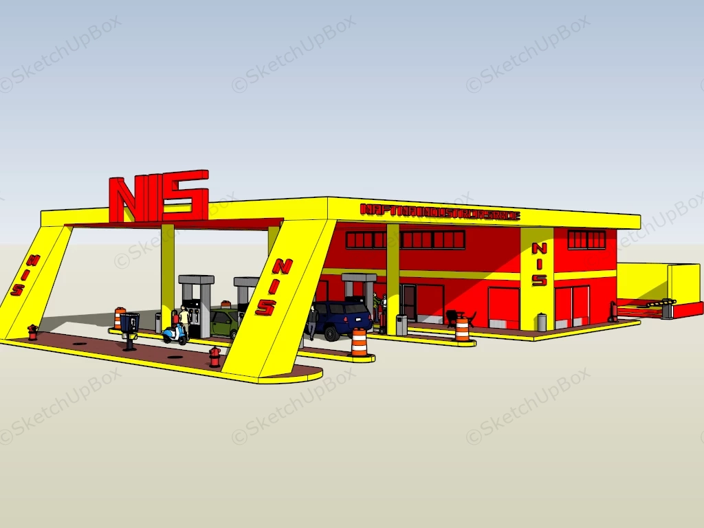 NIS Petrol Gas Station sketchup model preview - SketchupBox