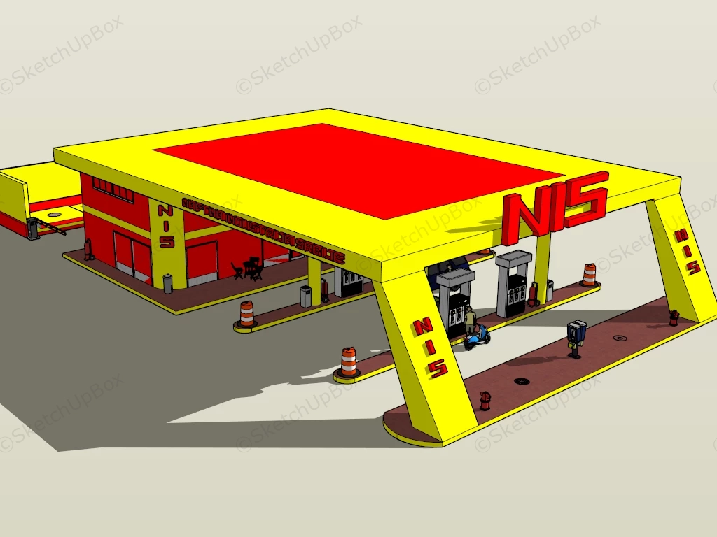 NIS Petrol Gas Station sketchup model preview - SketchupBox