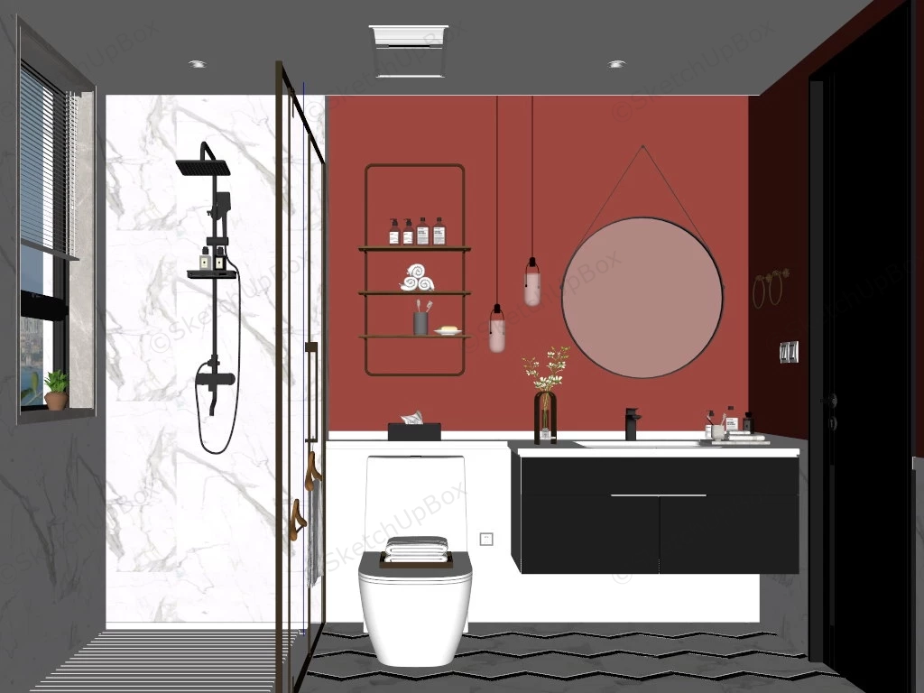 Red Black And White Bathroom Ideas sketchup model preview - SketchupBox