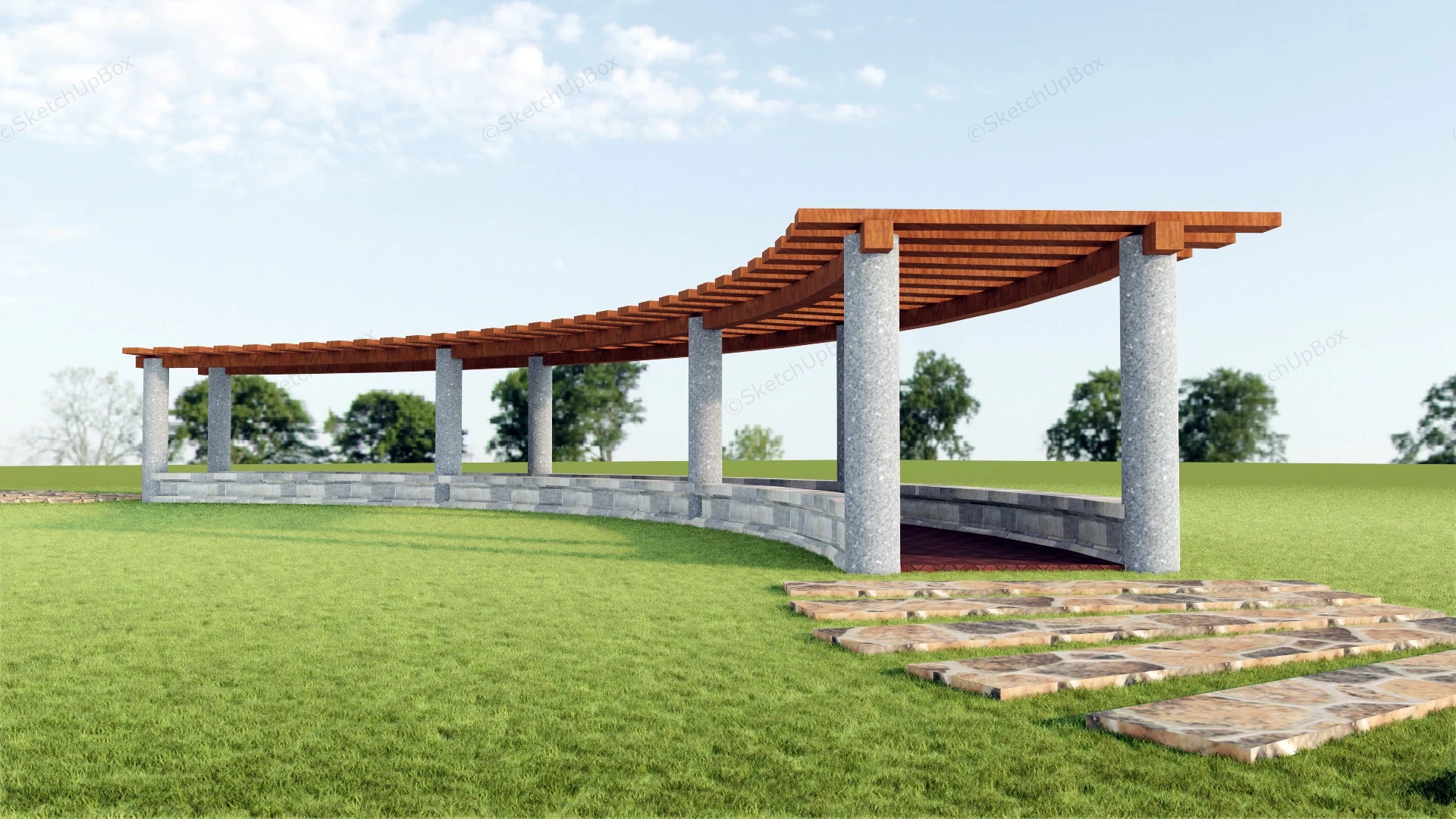 Curved Pergola Walkway sketchup model preview - SketchupBox