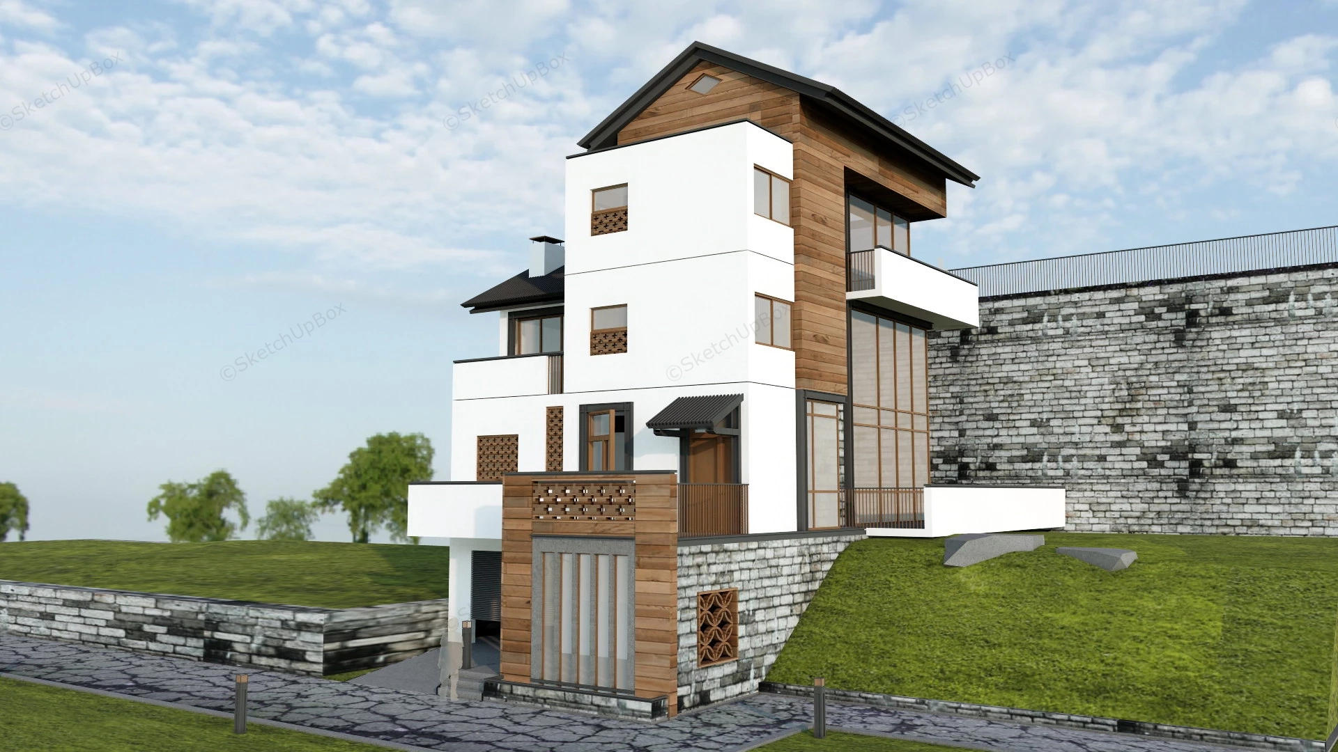 Modern Japanese Town House sketchup model preview - SketchupBox