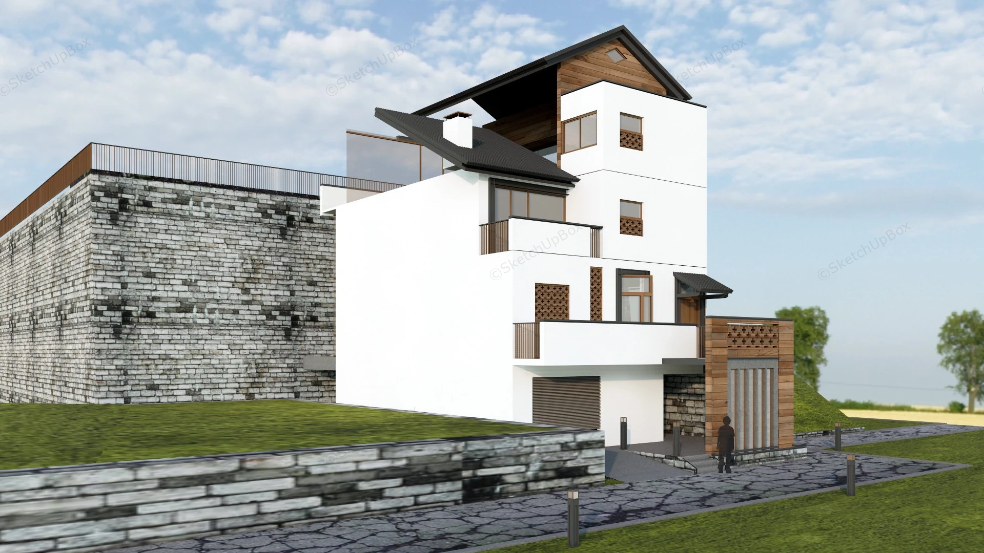 Modern Japanese Town House sketchup model preview - SketchupBox