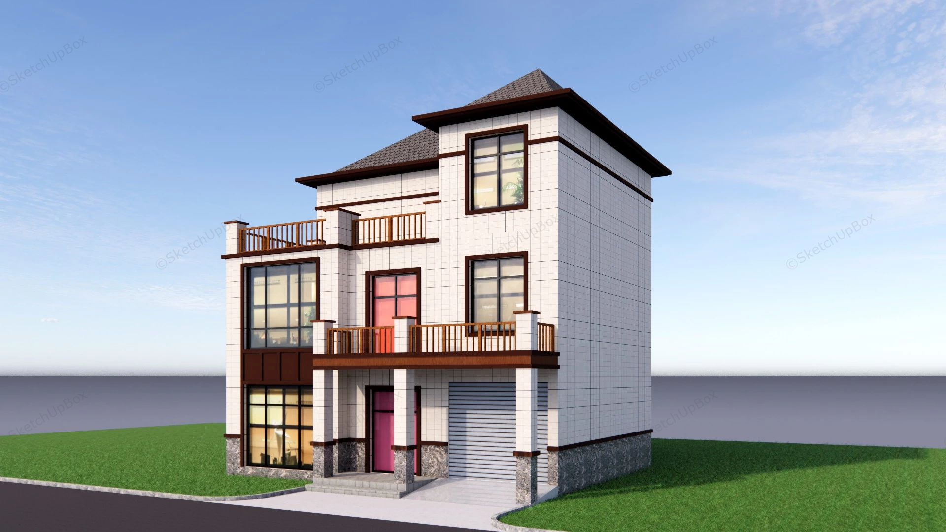 Three Story House Design sketchup model preview - SketchupBox