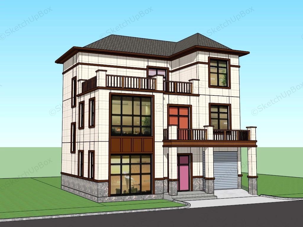 Three Story House Design sketchup model preview - SketchupBox