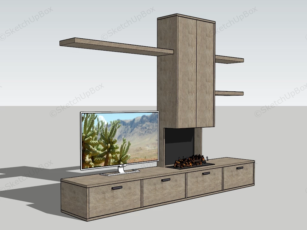 Tv Stand With Bookshelves sketchup model preview - SketchupBox