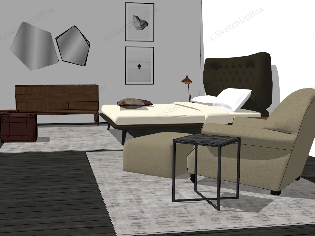 Simple Bedroom sketchup model preview - SketchupBox