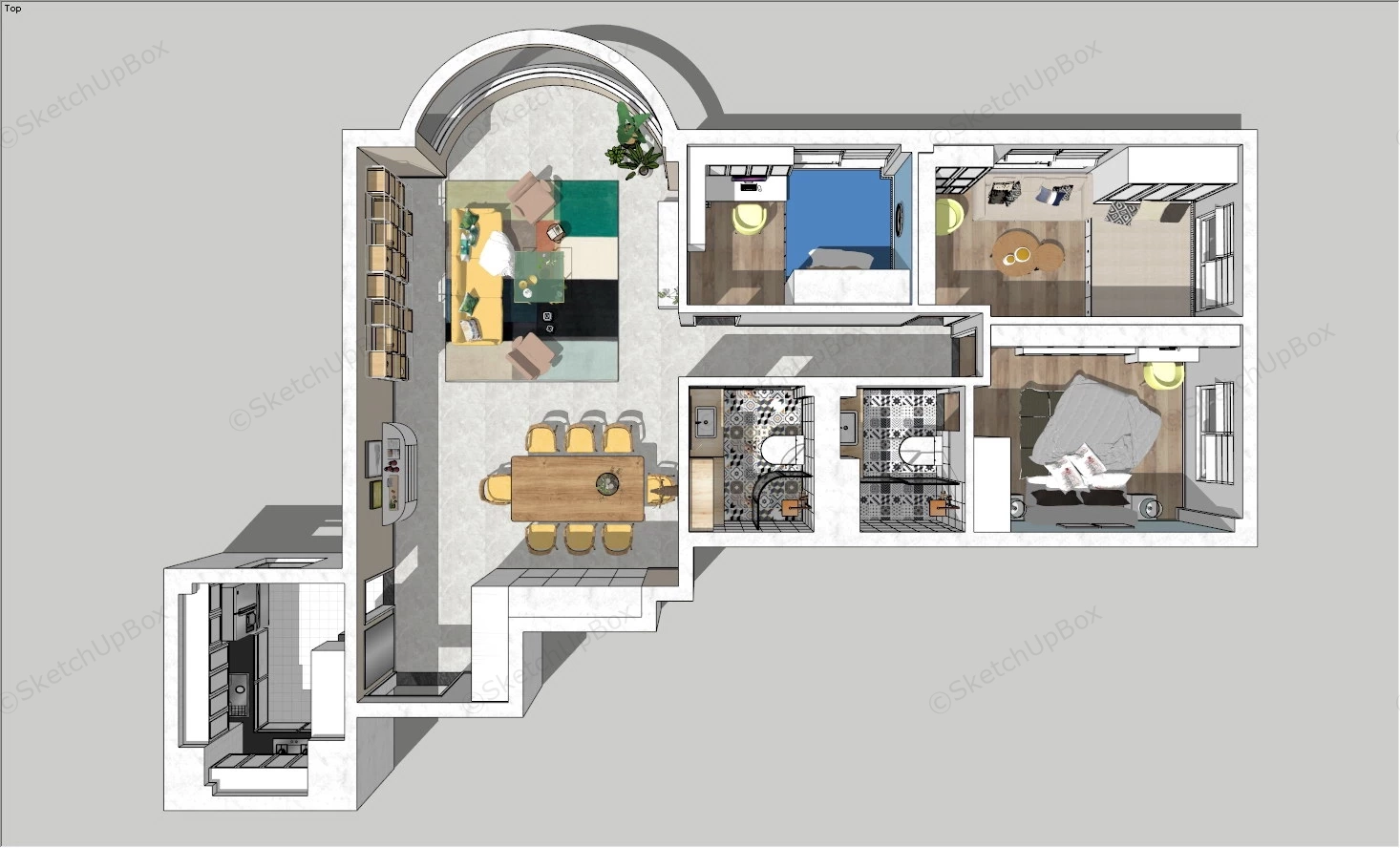 3 Bedroom 2 Bath Home Floor Plan sketchup model preview - SketchupBox