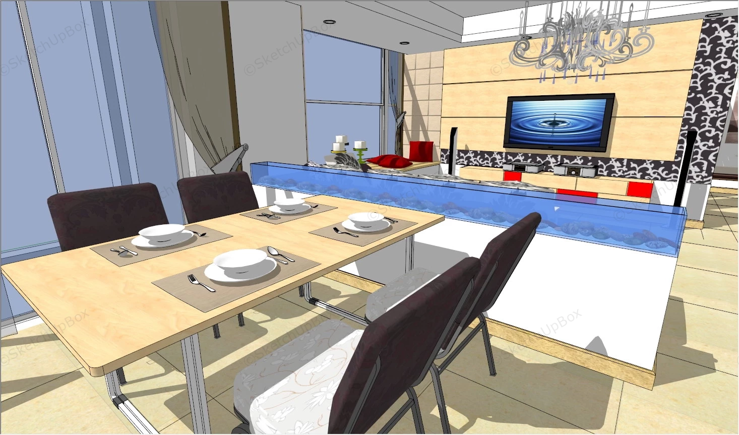 Traditional Living Room Dining Room Combo sketchup model preview - SketchupBox