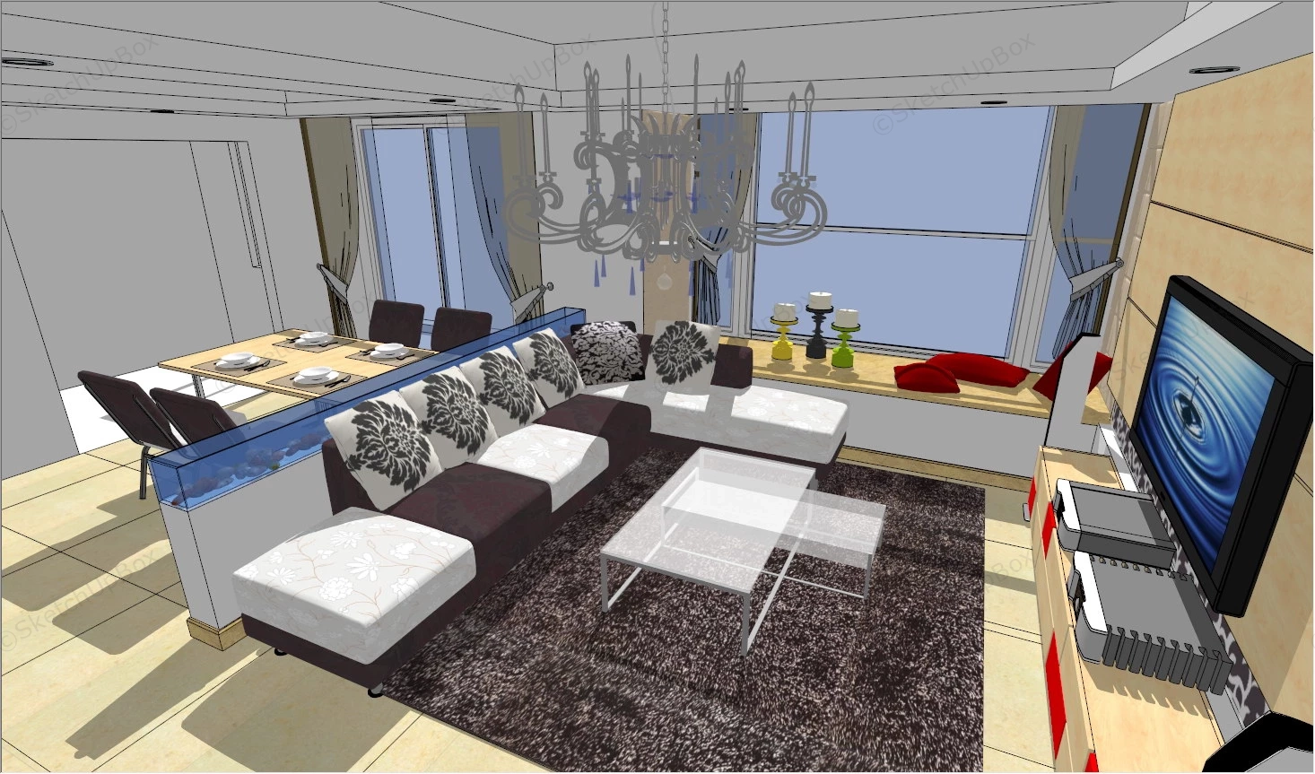 Traditional Living Room Dining Room Combo sketchup model preview - SketchupBox