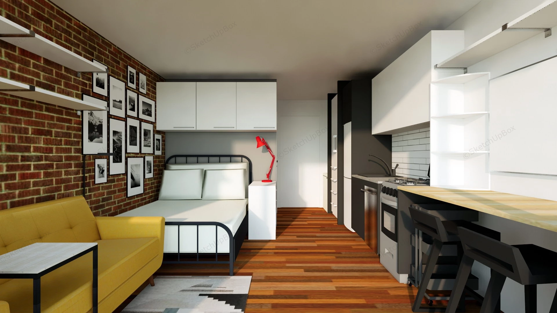 Tiny Studio Apartment Idea sketchup model preview - SketchupBox