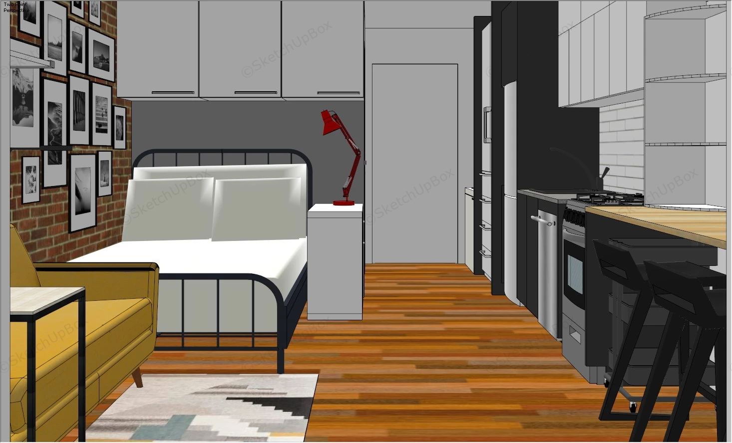 Tiny Studio Apartment Idea sketchup model preview - SketchupBox