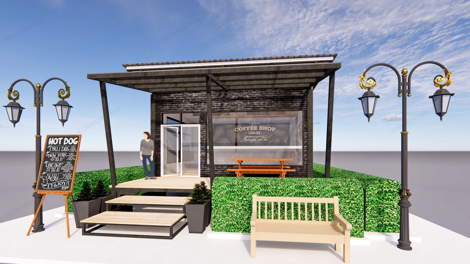 Vintage Shipping Container Coffee Shop sketchup model preview - SketchupBox