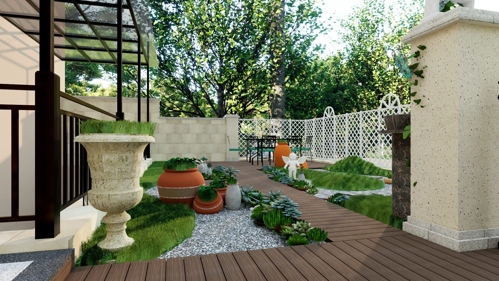 Backyard Garden Design Idea sketchup model preview - SketchupBox