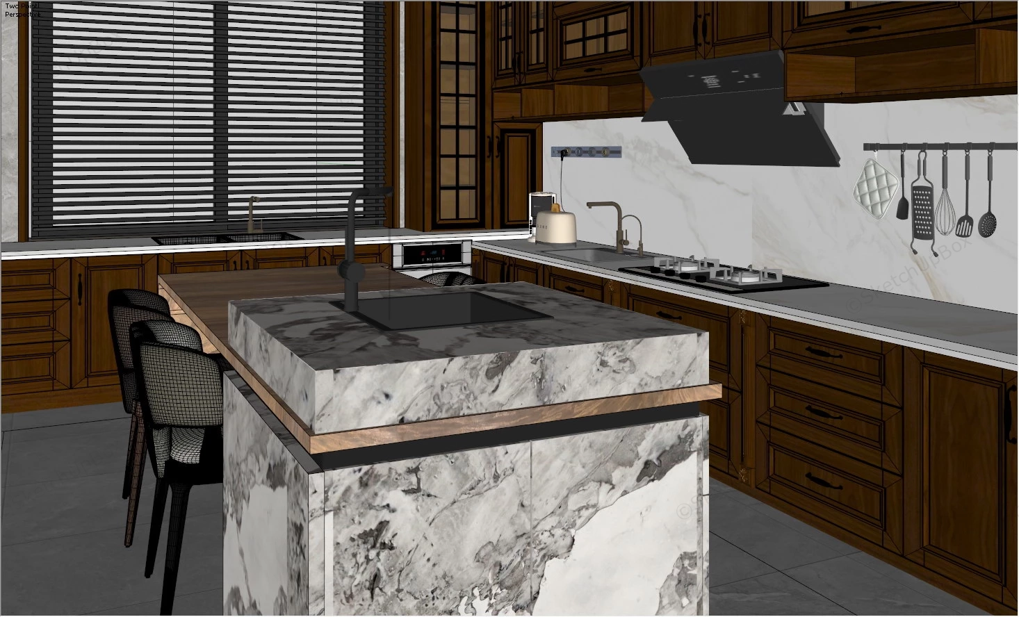 Classic American Kitchen With Island sketchup model preview - SketchupBox