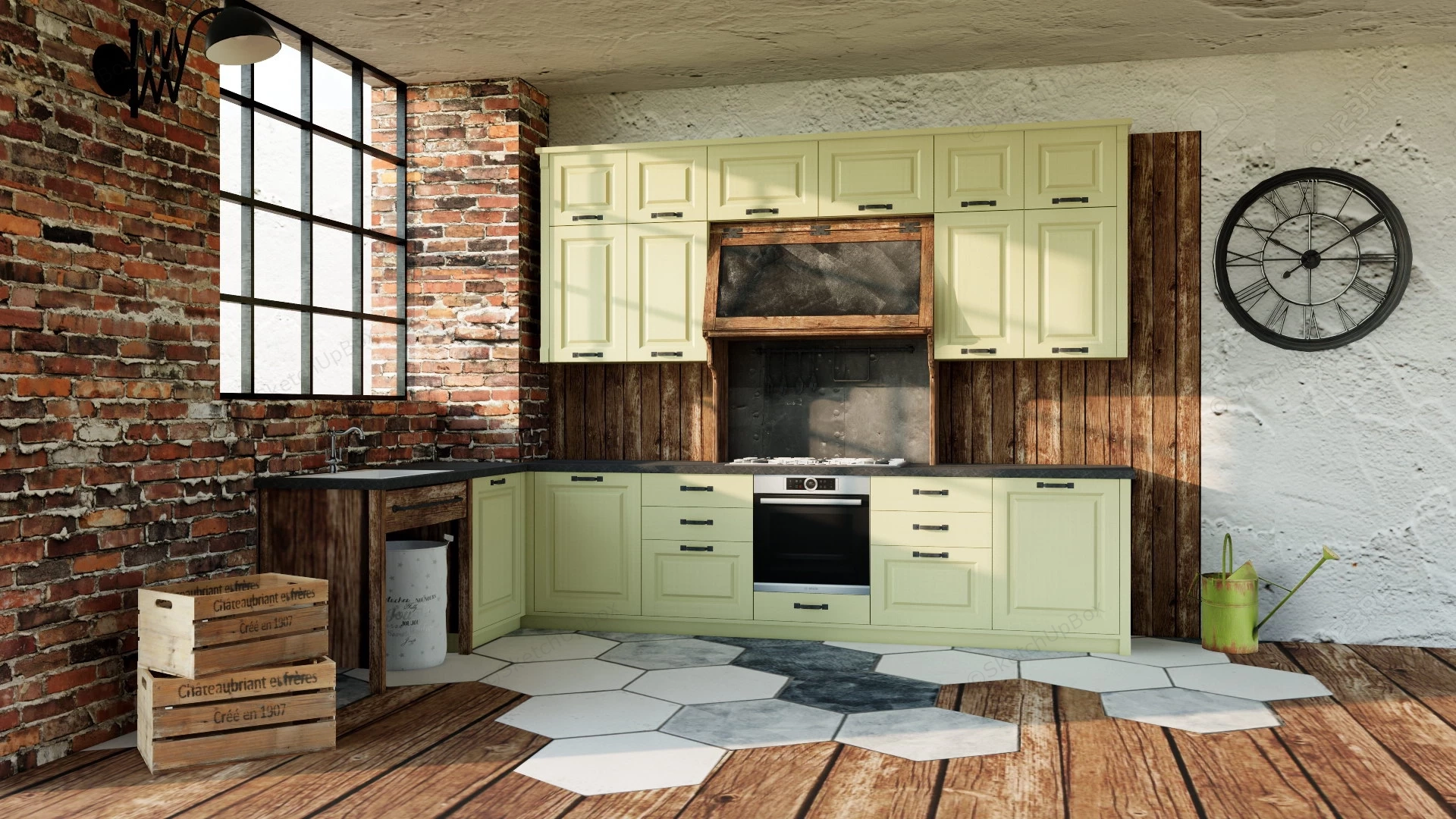 Industrial Rustic Kitchen Design sketchup model preview - SketchupBox