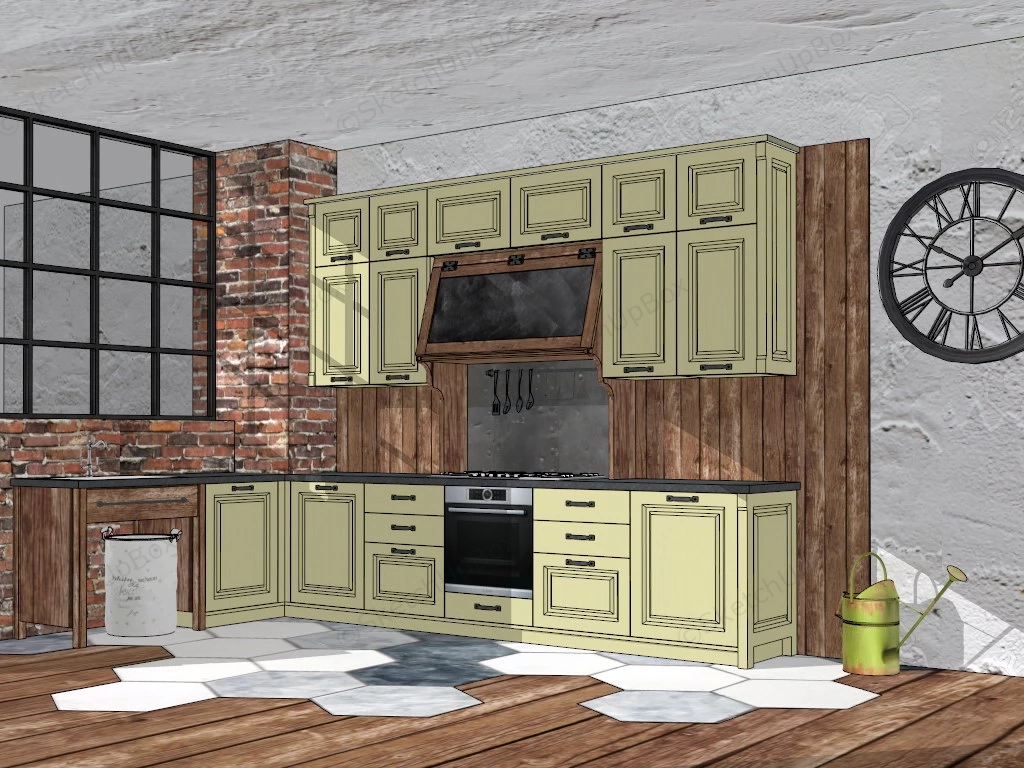 Industrial Rustic Kitchen Design sketchup model preview - SketchupBox