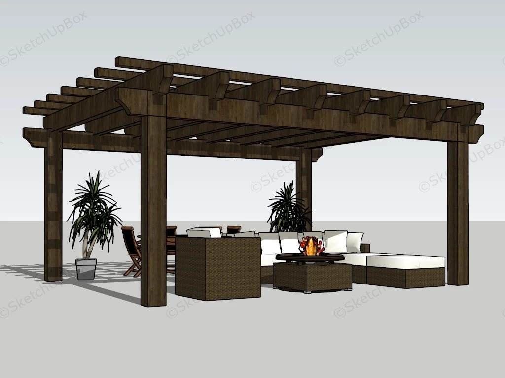 Patio Furniture Set And Pergola sketchup model preview - SketchupBox