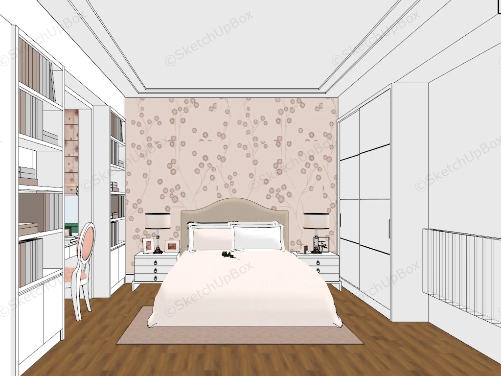 Girls Bedroom With Workspace Design sketchup model preview - SketchupBox