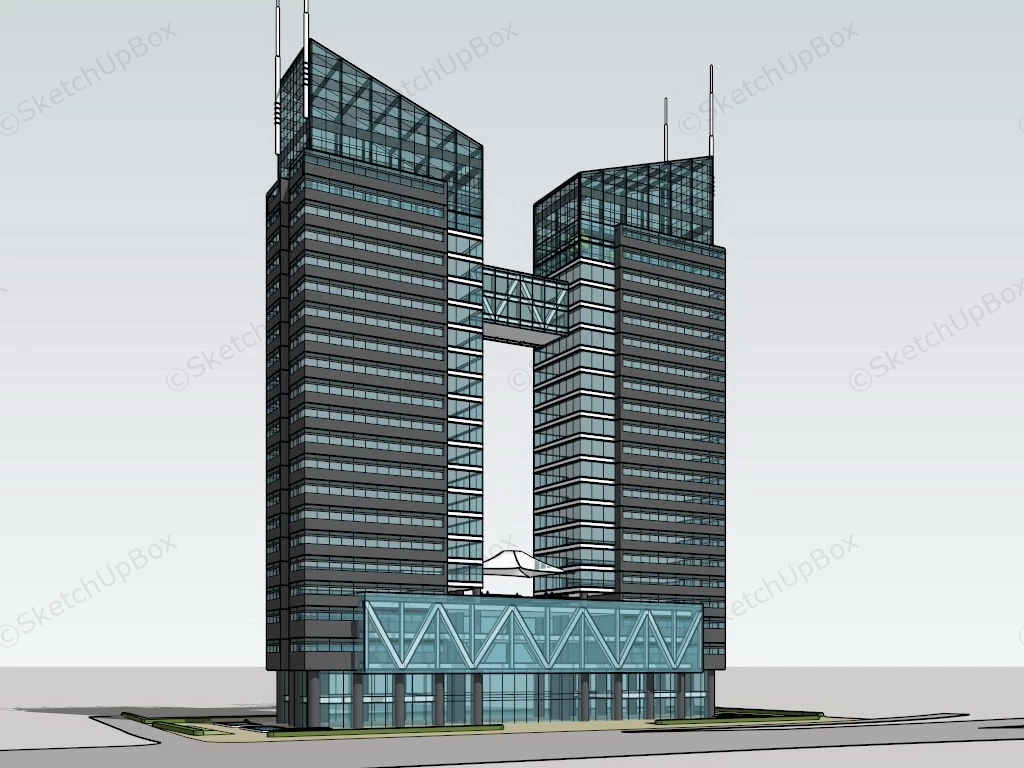 Twin Tower Office Building Design sketchup model preview - SketchupBox