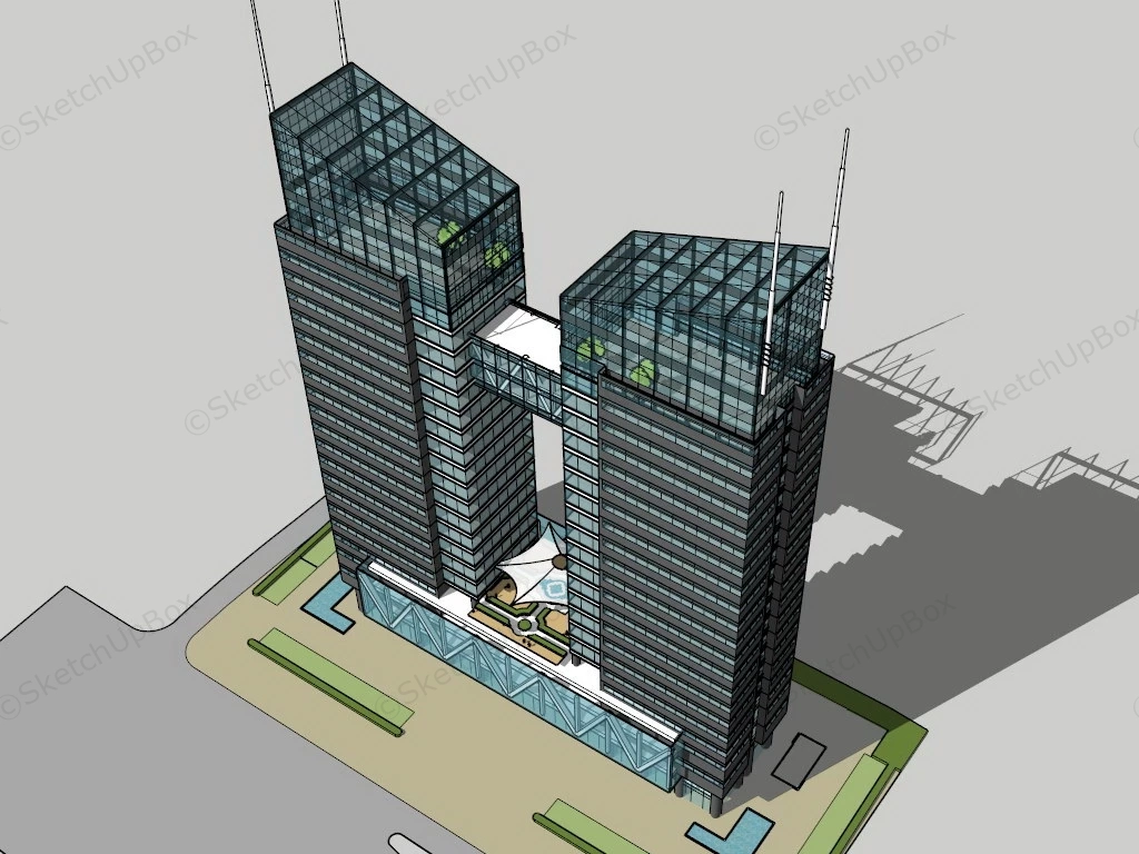 Twin Tower Office Building Design sketchup model preview - SketchupBox