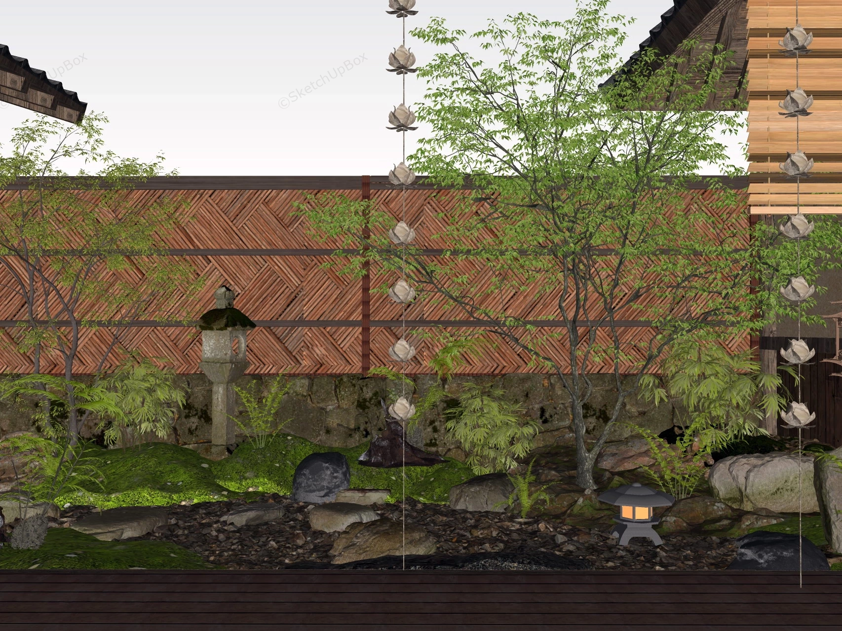 Small Japanese Style Garden sketchup model preview - SketchupBox