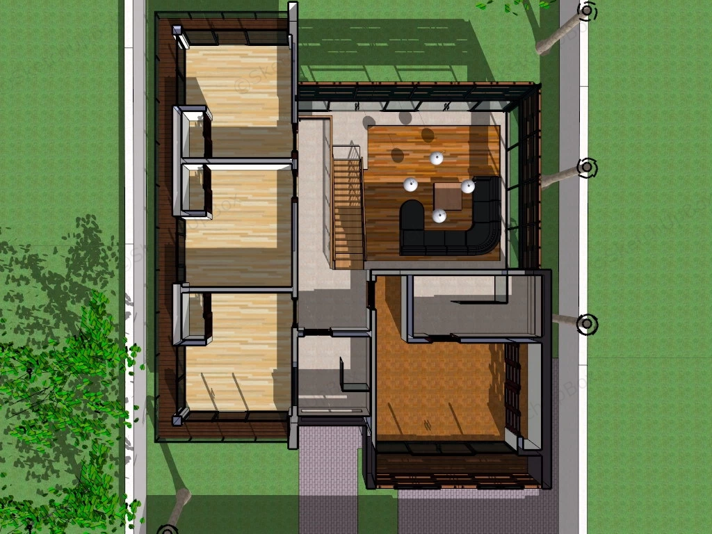 Modern 4 Bedroom House Plan sketchup model preview - SketchupBox