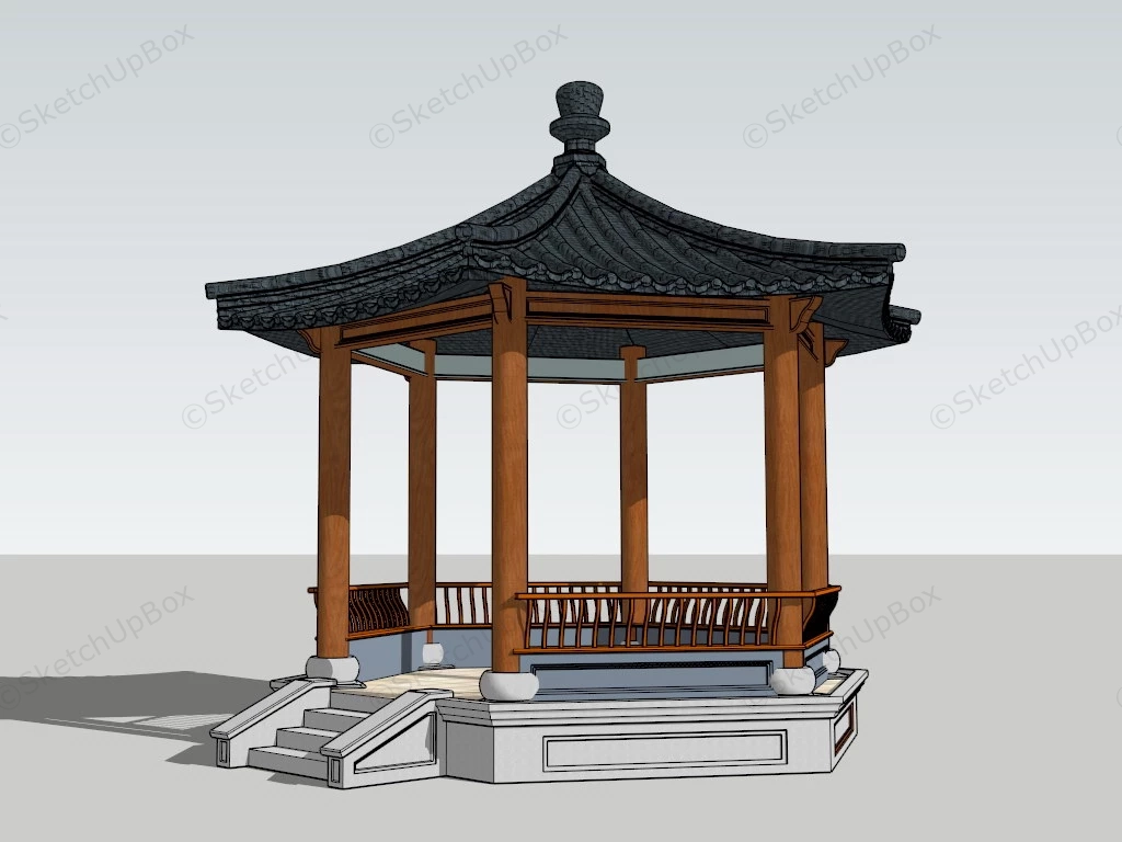 Chinese Garden Pavilion sketchup model preview - SketchupBox