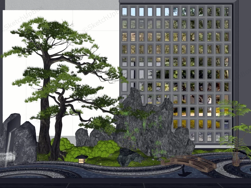 Indoor Japanese Garden Design sketchup model preview - SketchupBox