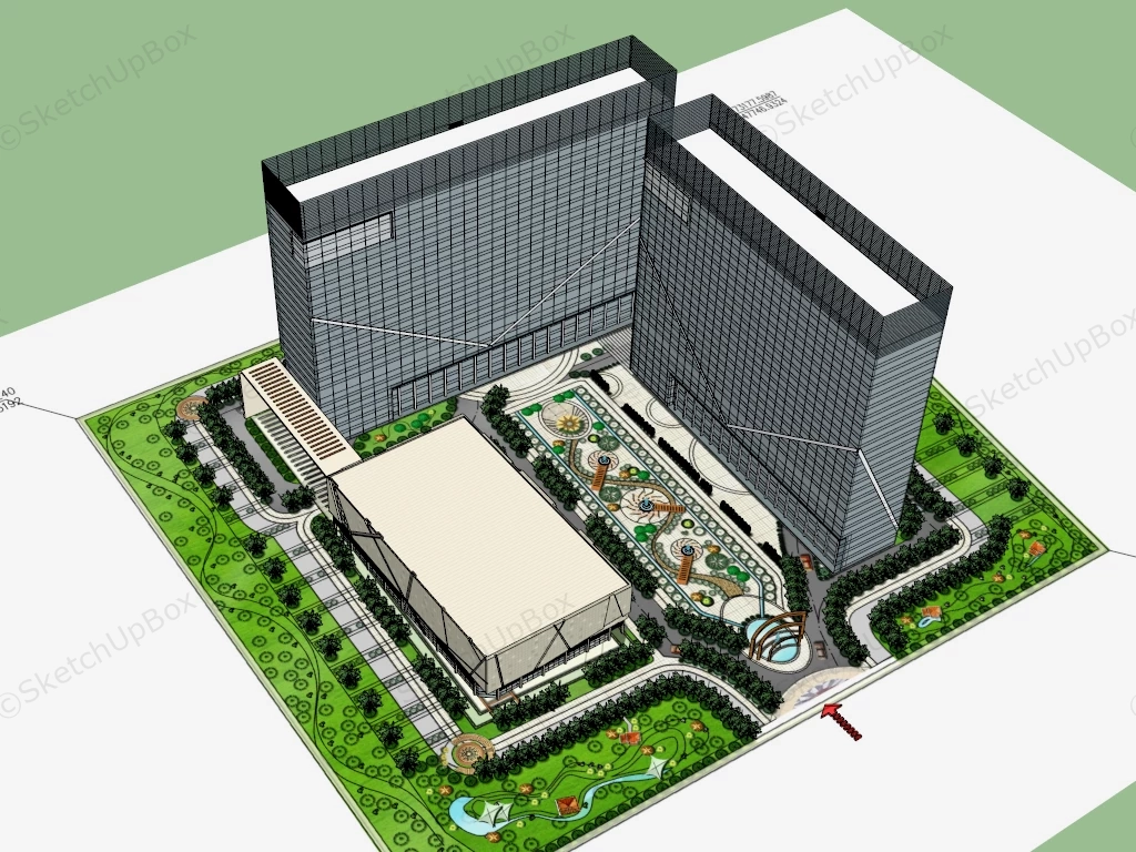 L Shaped Office Building sketchup model preview - SketchupBox