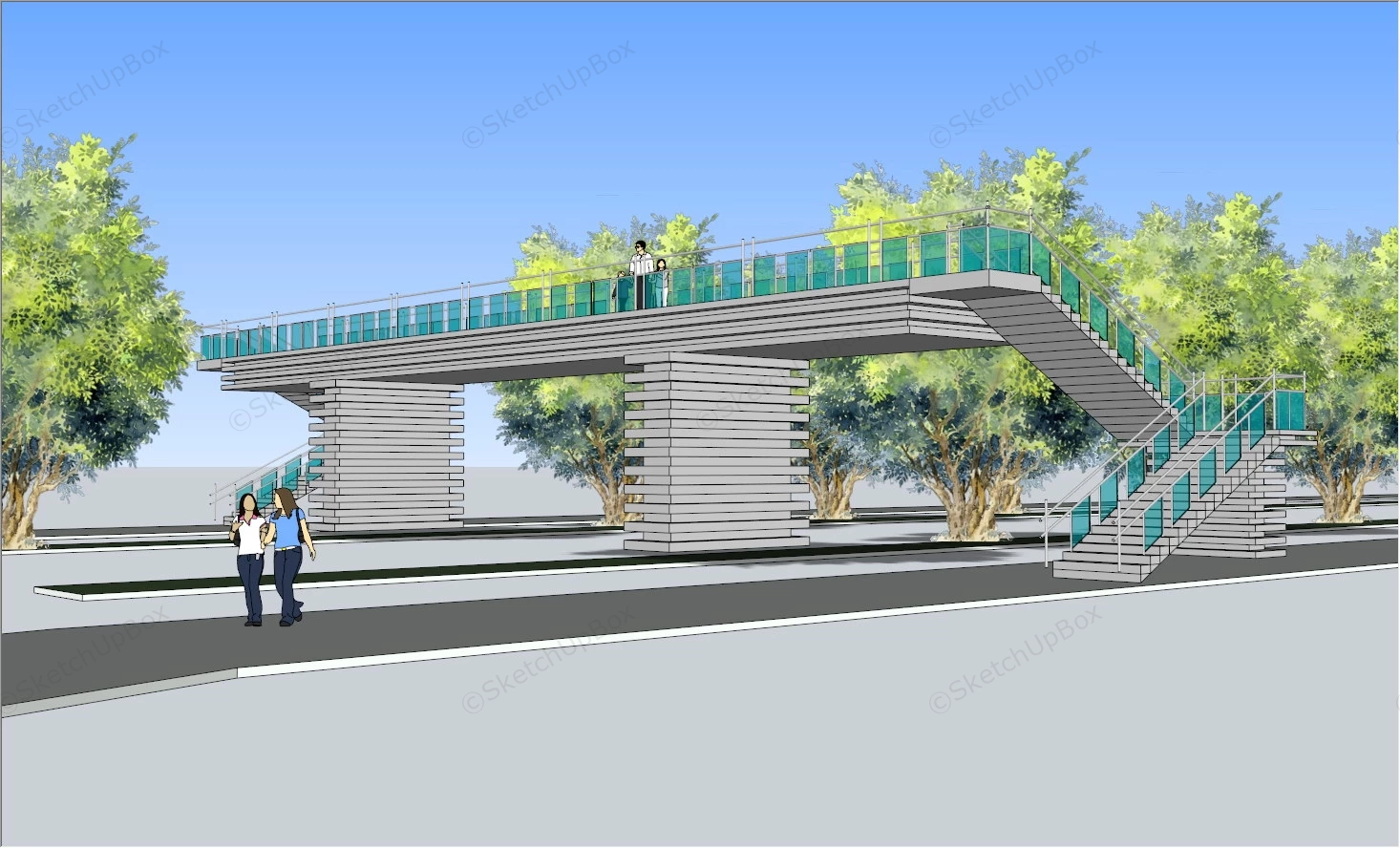 Skyway Pedestrian Bridge sketchup model preview - SketchupBox