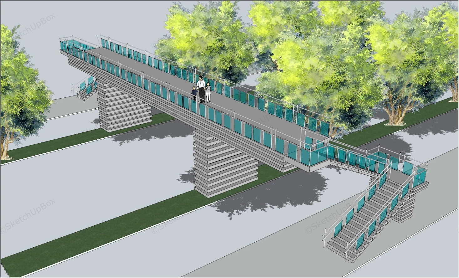 Skyway Pedestrian Bridge sketchup model preview - SketchupBox