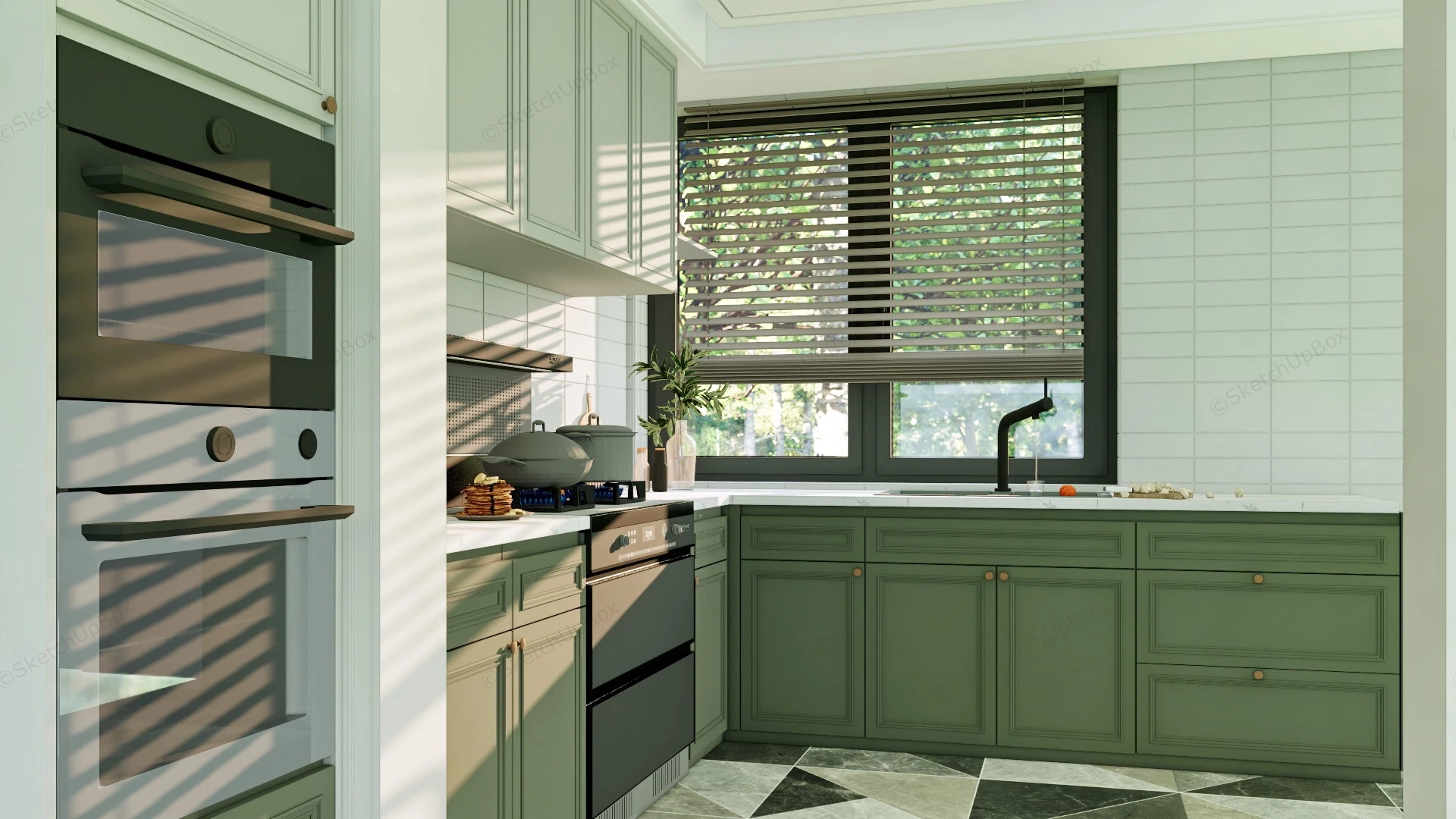 Olive Green And White Kitchen Idea sketchup model preview - SketchupBox