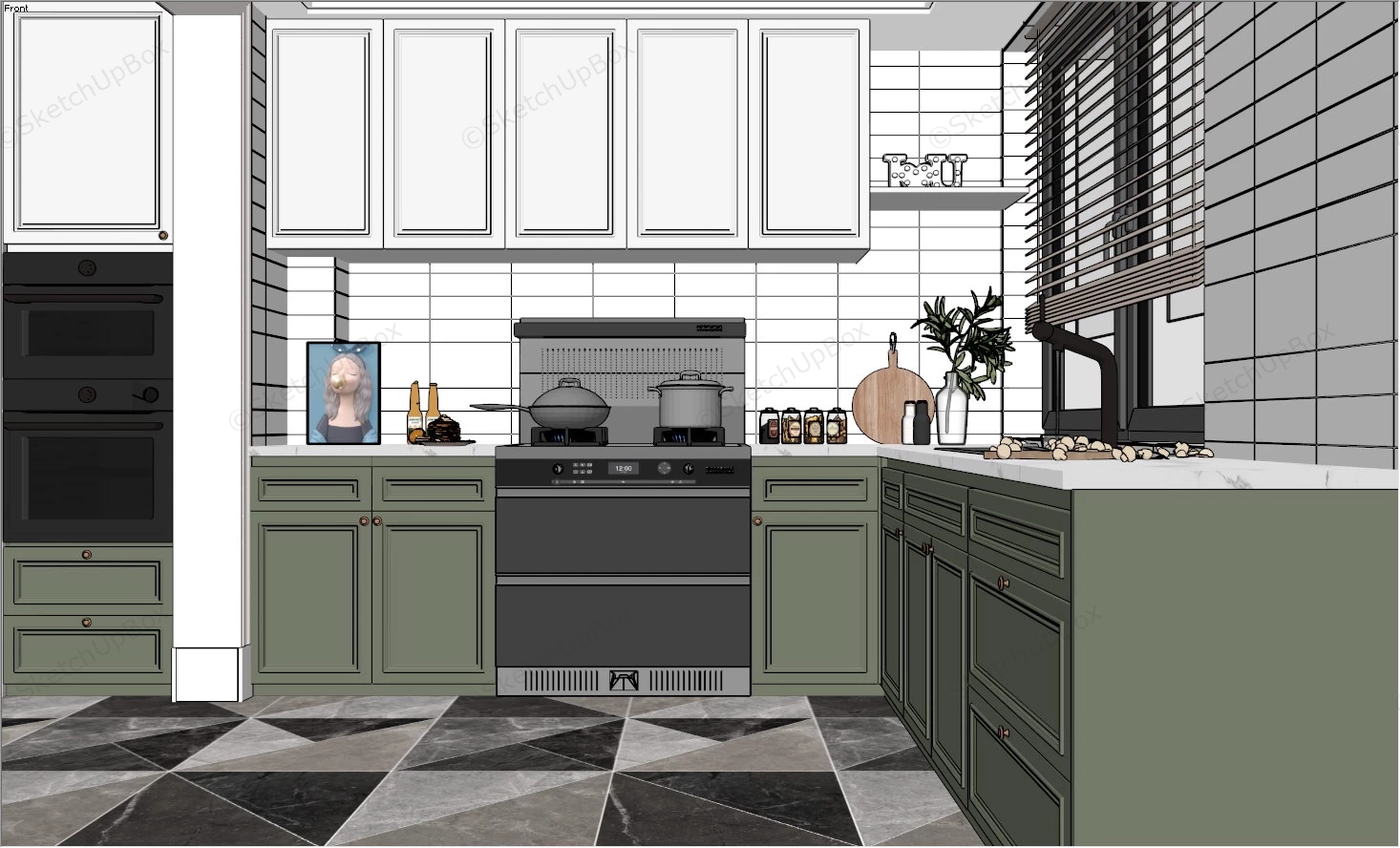 Olive Green And White Kitchen Idea sketchup model preview - SketchupBox