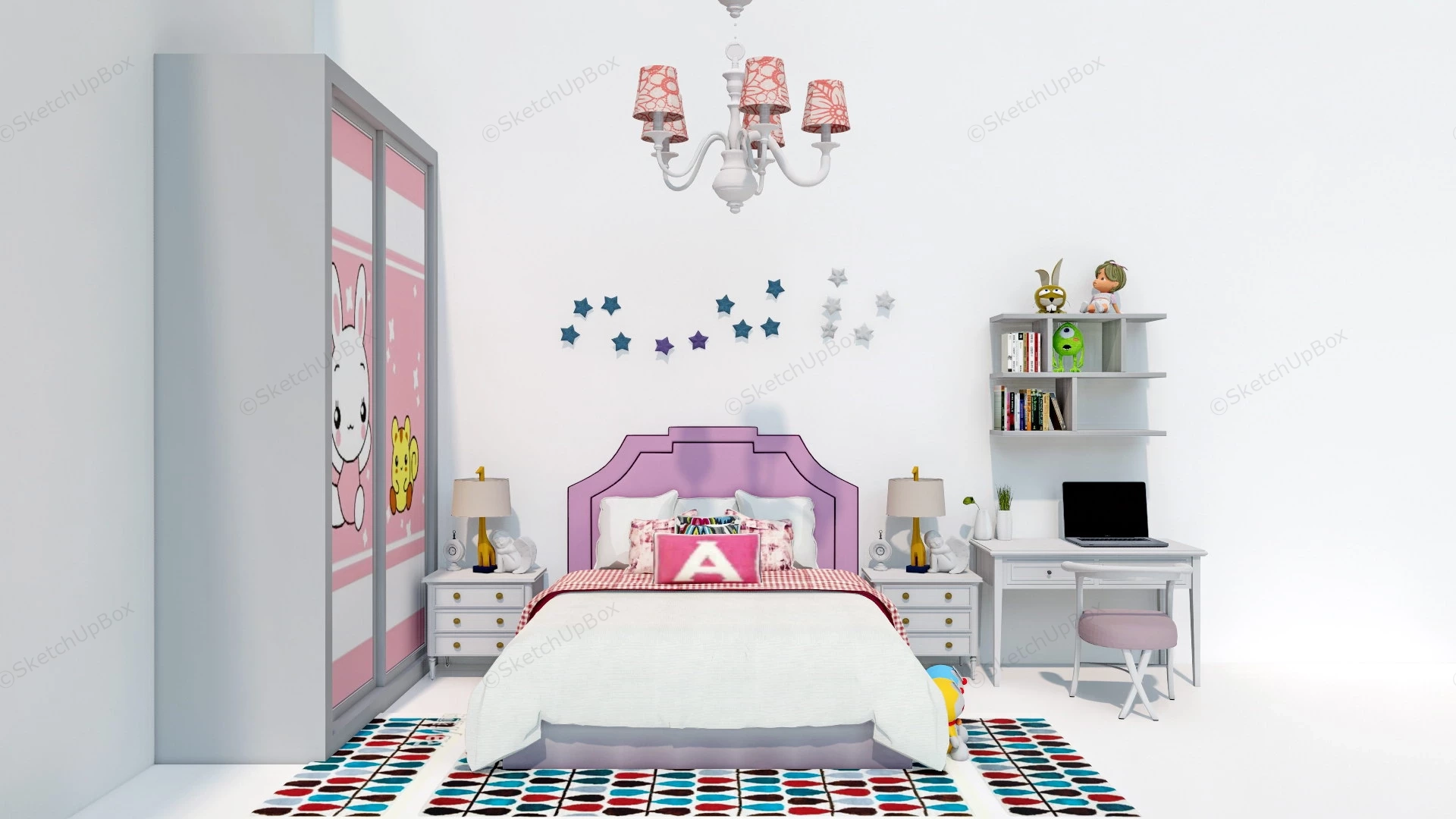 Teen Girl Bedroom With Desk sketchup model preview - SketchupBox