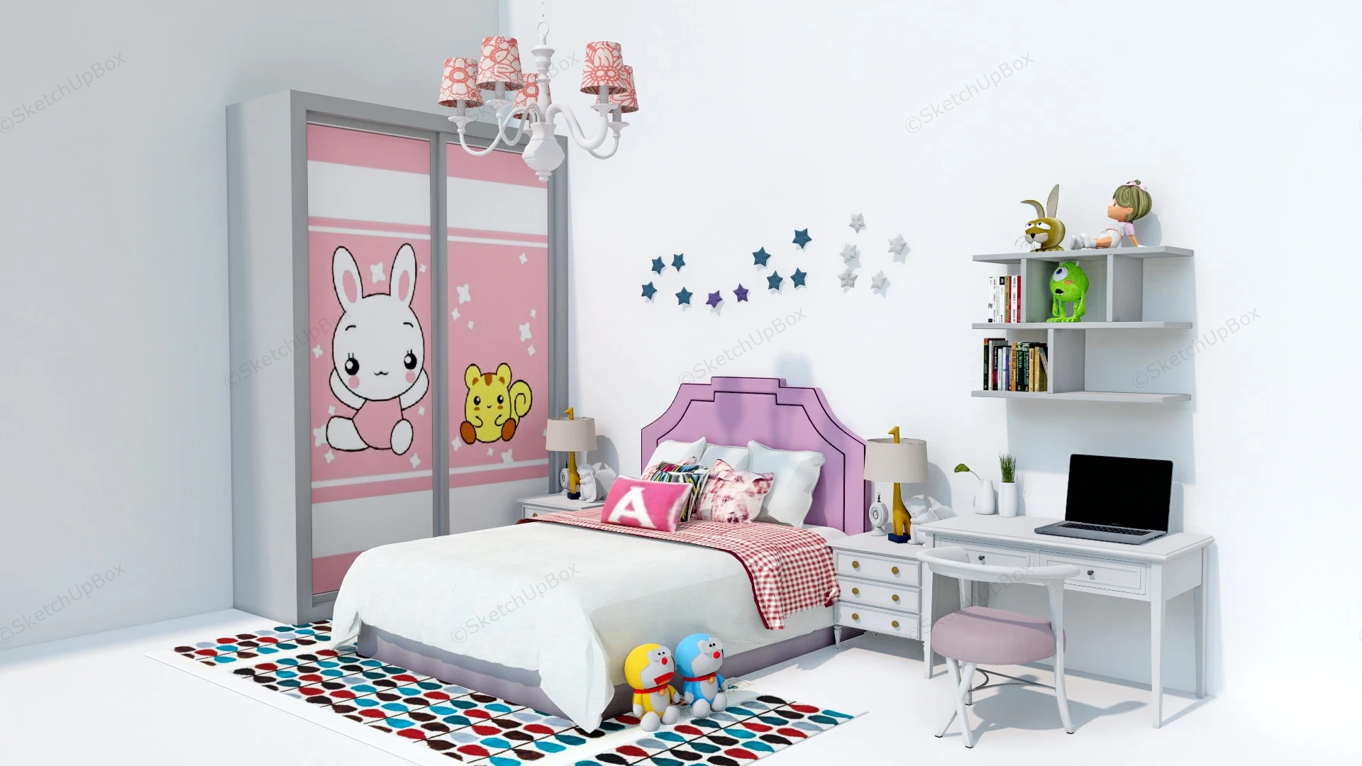 Teen Girl Bedroom With Desk sketchup model preview - SketchupBox