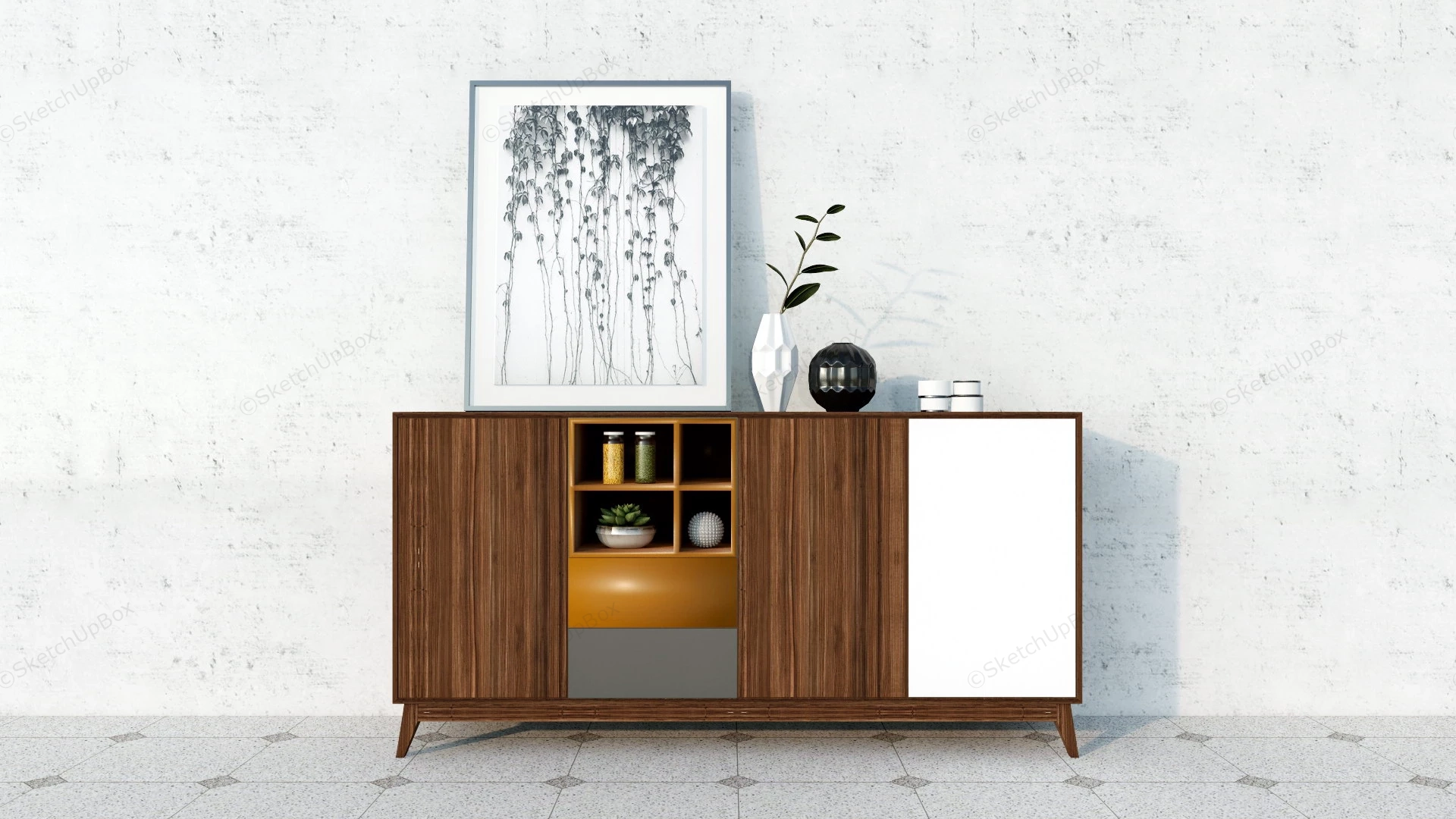 Wood Sideboard Cabinet sketchup model preview - SketchupBox