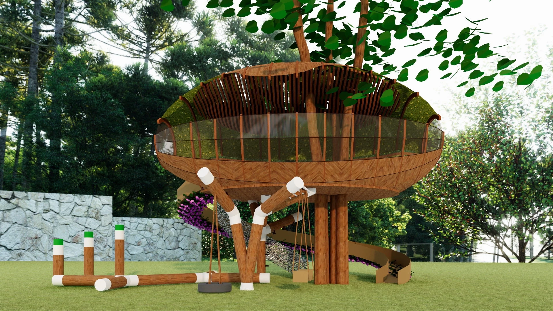 Backyard Treehouse Playground sketchup model preview - SketchupBox