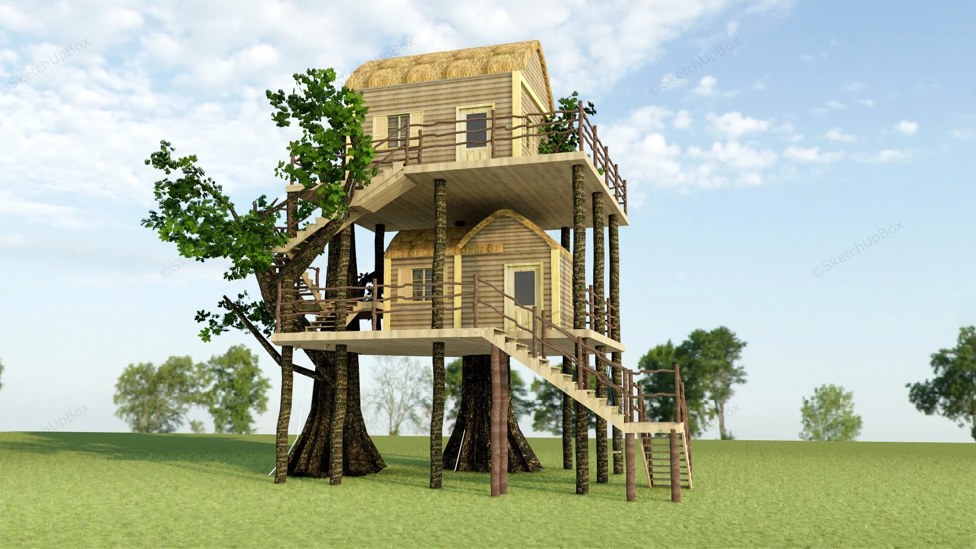 2 Story Treehouse sketchup model preview - SketchupBox