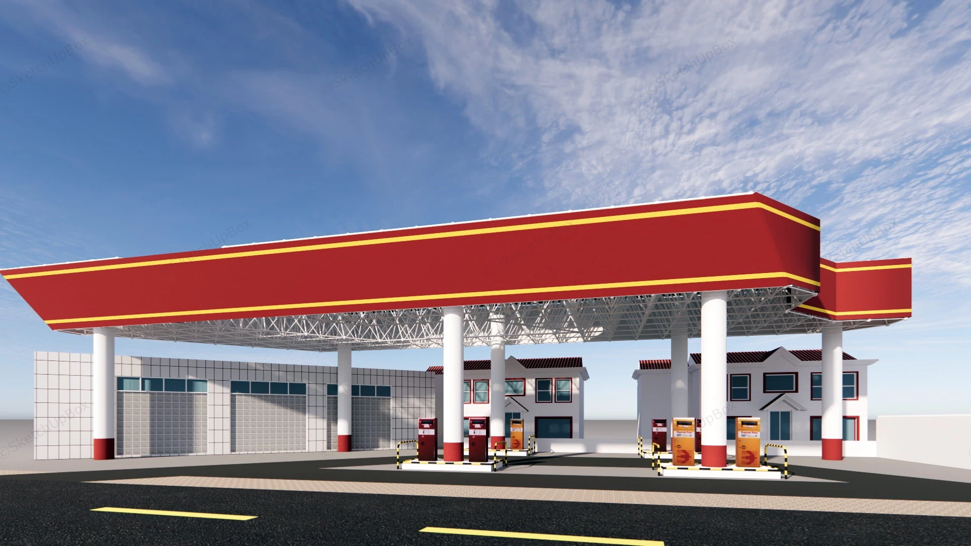 Modern Roadside Gas Station sketchup model preview - SketchupBox