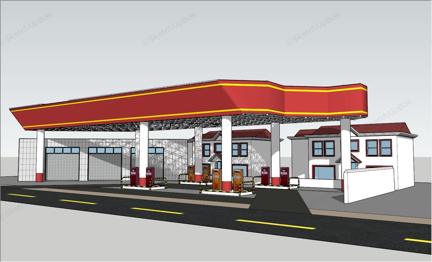 Modern Roadside Gas Station sketchup model preview - SketchupBox