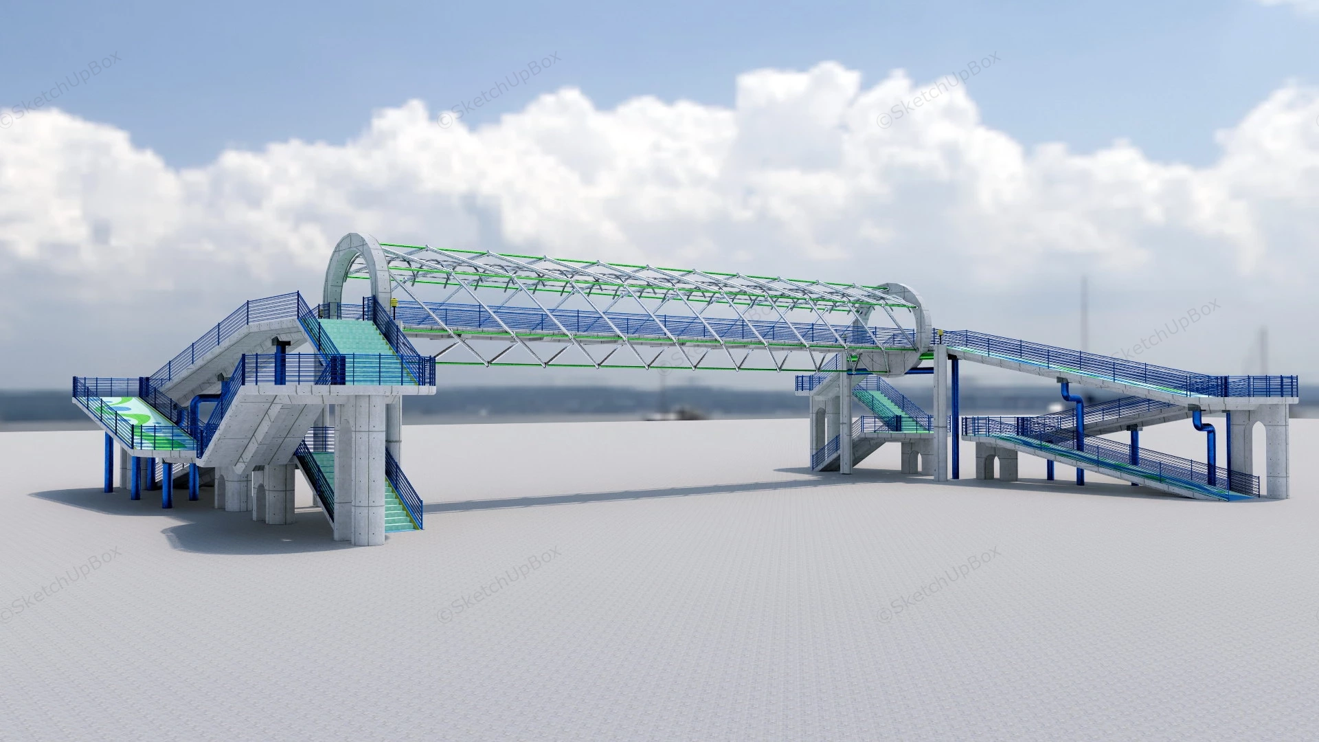 Modern Overhead Pedestrian Bridge sketchup model preview - SketchupBox