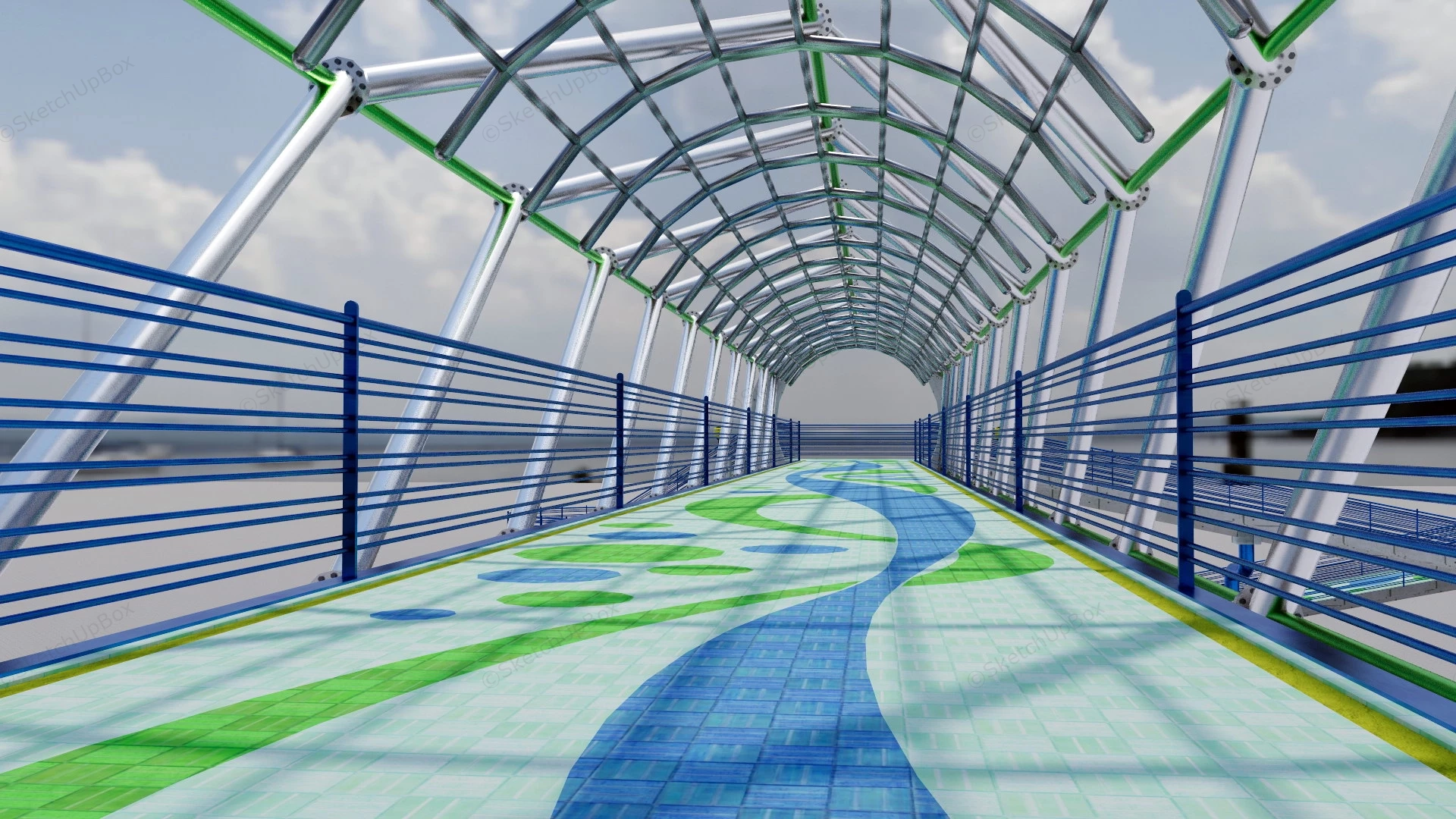 Modern Overhead Pedestrian Bridge sketchup model preview - SketchupBox